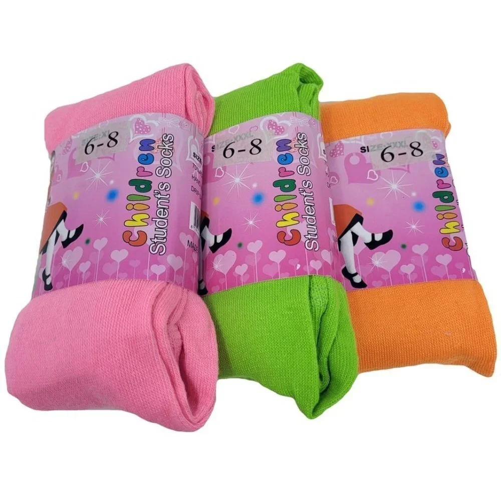 Girl's Winter School Tights, Size 6-8, Pack of 3 Pairs, Pink, Green Orange